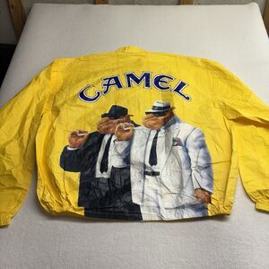 VTG 1992 JOE CAMEL Cigarettes  Yellow Windbreaker Jacket  Coat Size XL 90s
